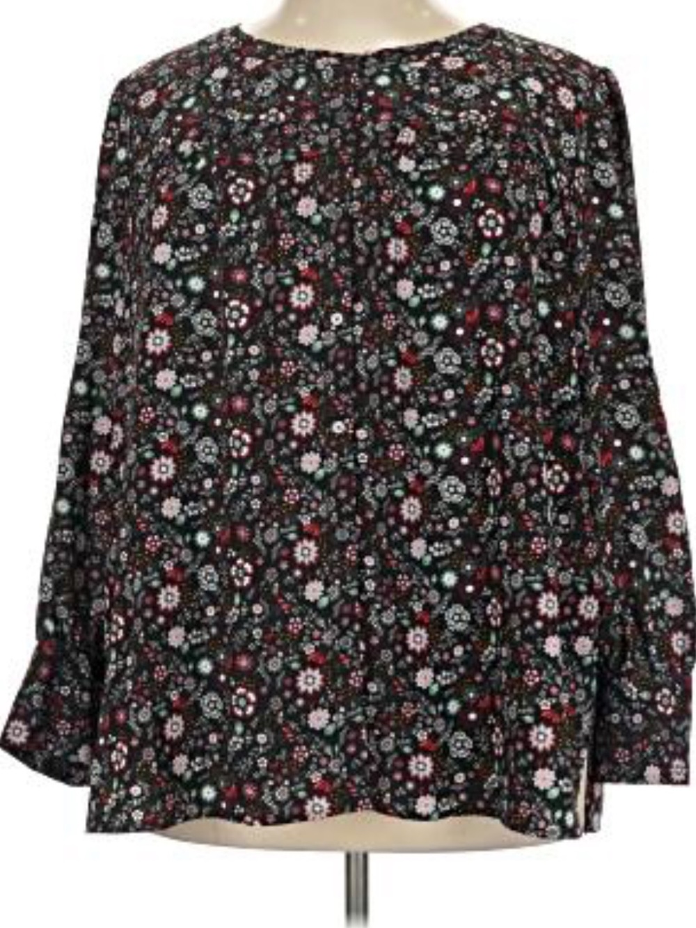 LOFT Women’s Size 22w Black Floral Long-Sleeve Top with Buttons EUC